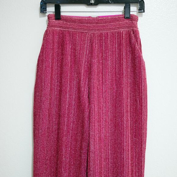 NBD Phoibe Pant Fuchsia Lurex Sparkle Glitter High Waist Plisse Pleats SZ S - Picture 5 of 6